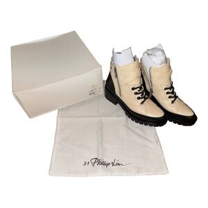 🔥3-1 Phillip Lim Women's Leather Hayett 50mm Lace-Up Boot Bone EUR 37 US 6.5 🔥